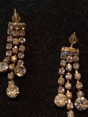 Vintage 3 Strand Rhinestone Earrings